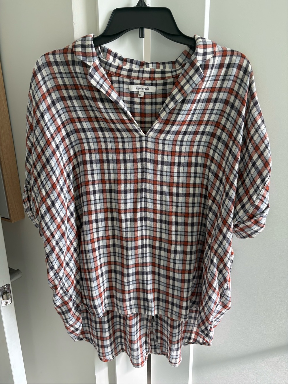 Madewell Plaid Split-Neck Tunic in Rust, Navy & Cream